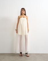 Topshop organza layered bandeau maxi dress in buttermilk