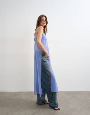 Topshop Organza Longline Cami In Blue