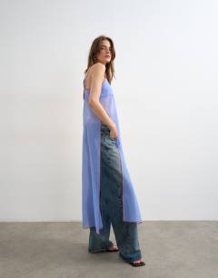 Organza longline cami in blue with contrast orange tipping