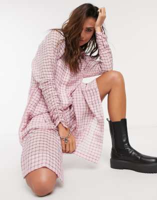 pink check shirt dress