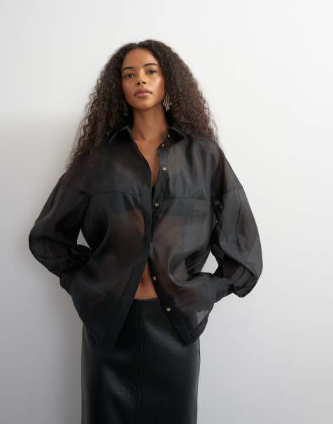 Topshop organza overhemd in zwart - view 1