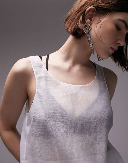 Topshop organza scoop neck cami set in ivory