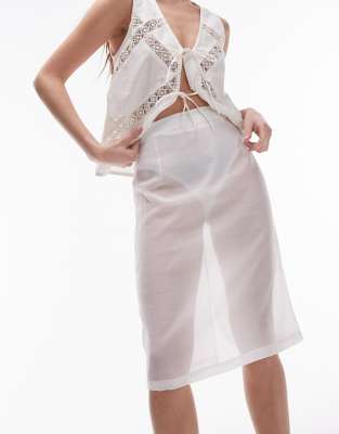 organza sheer pencil skirt-White