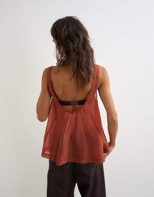 Topshop organza sheer sleeveless pintuck cami in rust, 2 of 4