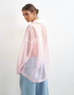 Model wearing Organza shirt in light pink