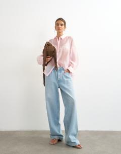 Model wearing Organza shirt in light pink