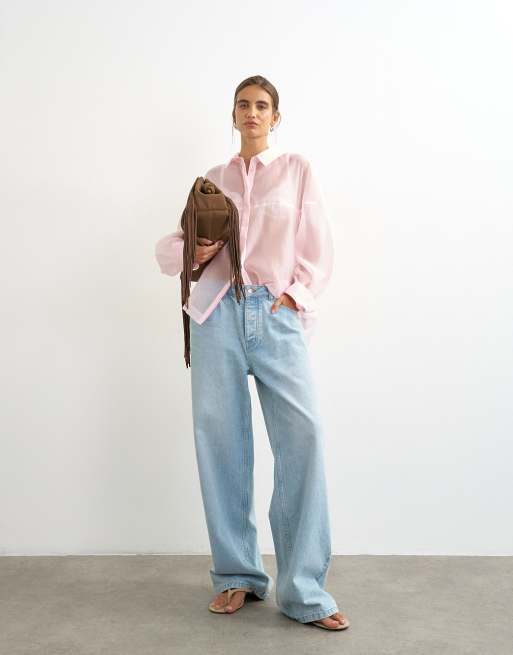 Topshop organza shirt in light pink, 4 of 4