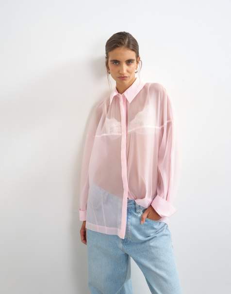 Topshop organza-skjorte i lyserosa - view 1