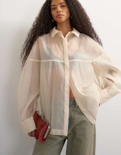 Topshop organzaskjorta i oyster, 3 av 4
