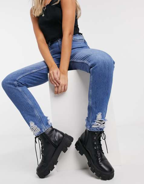 Topshop Original high rise Mom jeans in blue mid wash - view 1