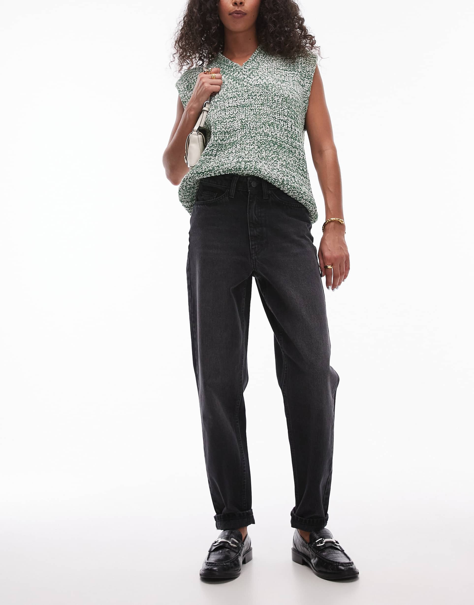 topshop original mom high rise jean in washed black