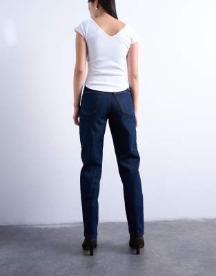 Topshop Original Mom High Rise Jeans In Blue