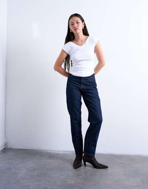 Topshop - Original Mom - Jeans a vita alta lavaggio indaco, 4 di 7