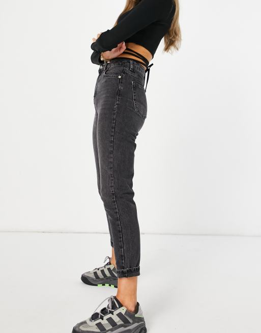 Topshop - Original - Mom jeans a vita alta nero slavato , 4 di 4