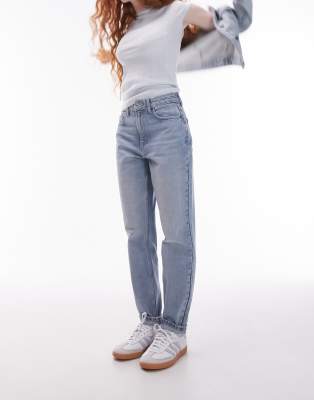 Topshop - Original - Mom-Jeans in Bleach-Waschung mit hohem Bund-Blau