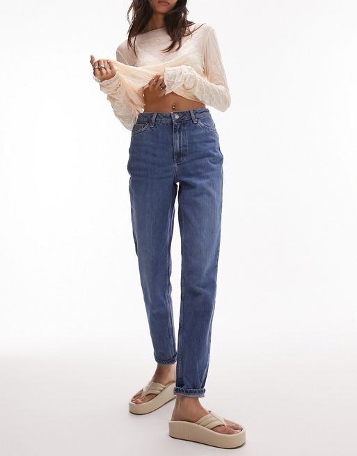 Topshop Original Mom jeans in Mid Blue - MBLUE