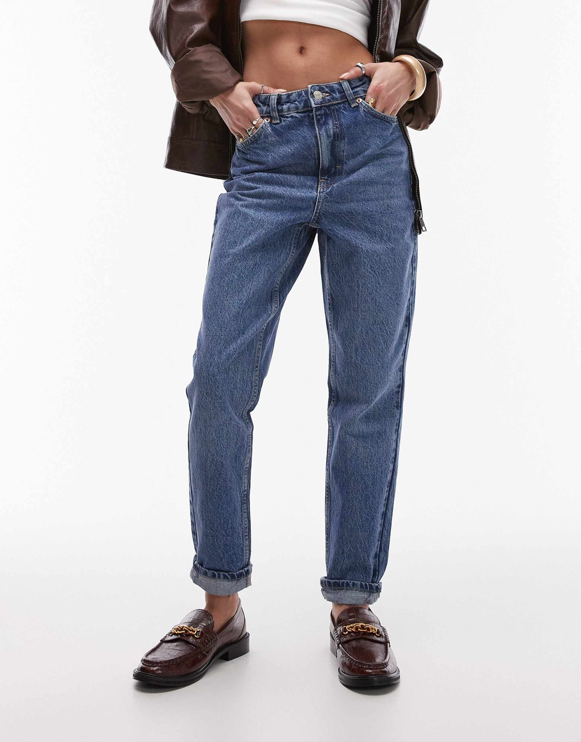 topshop original mom jeans in mid blue