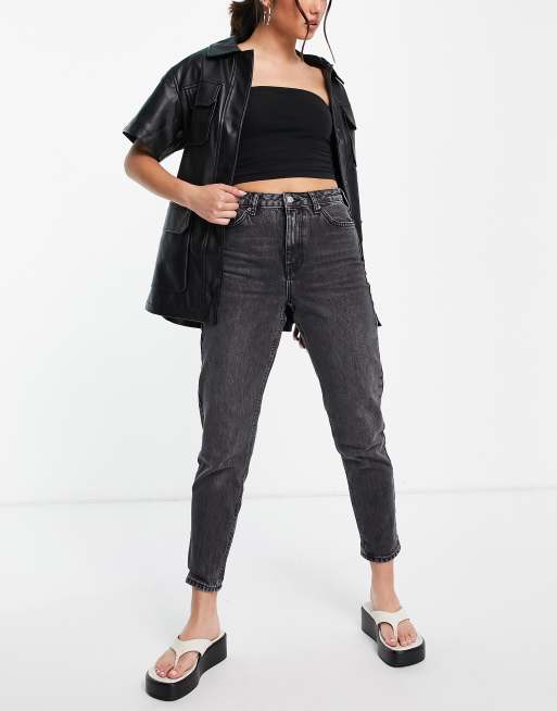 Topshop Original mom jeans in washed black, 3 of 4