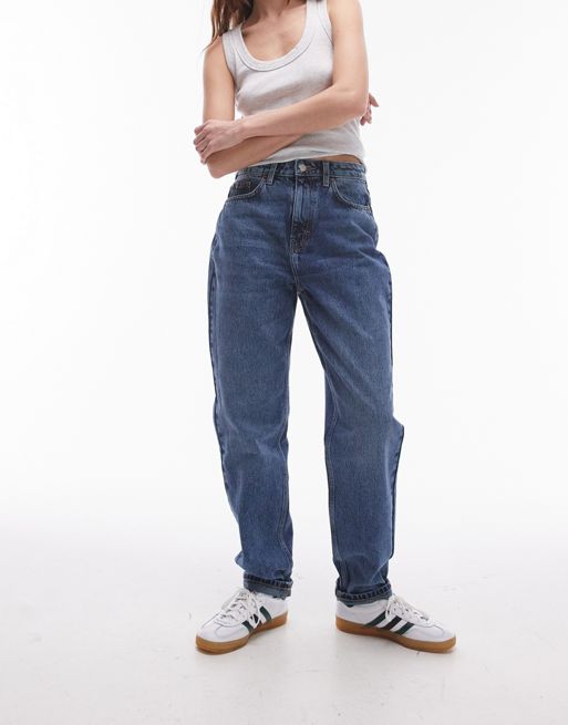 Topshop - Original - Mom jeans met hoge taille in mid blauw