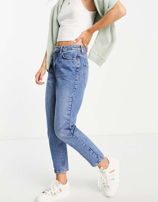 Topshop Original Petite Mom jeans in mid blue