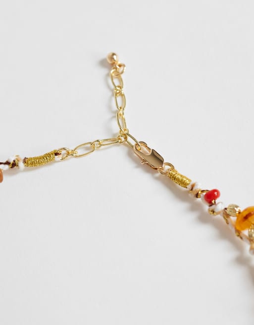 Topshop Orla bead necklace with gold charms in orange multi, 3 of 4