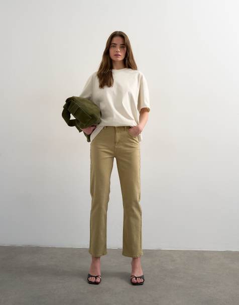 Topshop – Orson – Bequeme, gerade geschnittene Jeans in Dunkelbeige mit mittelhohem Bund - view 1
