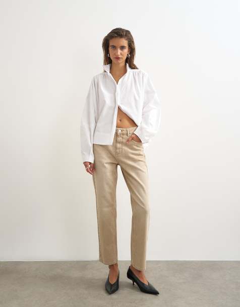 Topshop Orson comfort stretch raka jeans med ankellång benlängd i winter oat - view 1