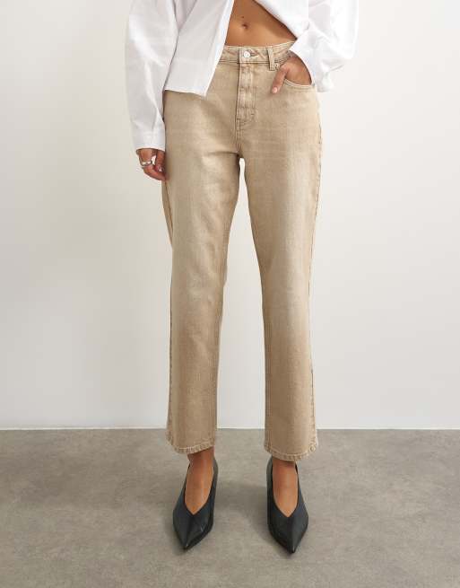 Topshop Orson comfort stretch raka jeans med ankellång benlängd i winter oat, 2 av 5