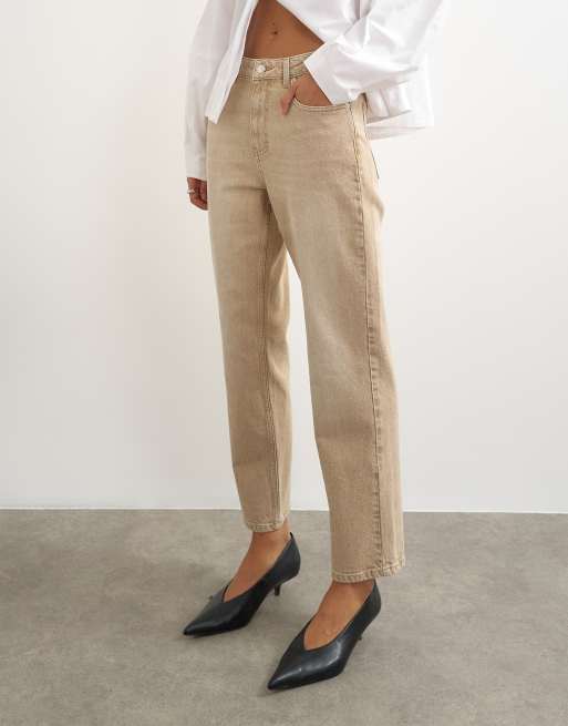 Topshop Orson comfort stretch raka jeans med ankellång benlängd i winter oat, 4 av 5
