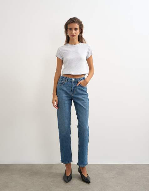 Topshop Orson comfort stretch raka jeans med ankellängd i mellanblå tvätt - view 1