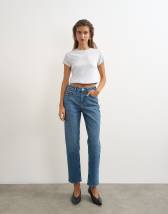 Topshop Orson comfort stretch straight leg ankle grazer jean in mid blue
