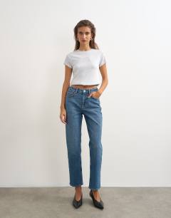 Orson comfort stretch straight leg ankle grazer jean in mid blue