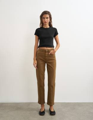Topshop Orson Comfort Stretch Straight Leg Ankle Grazer Jeans In Brown