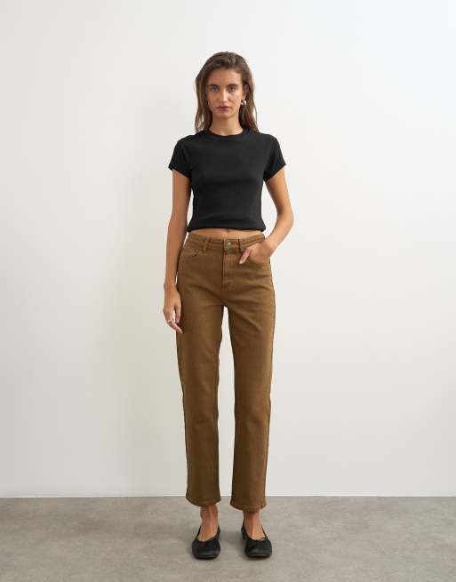 Topshop Orson jean droit ankle grazer confort stretch couleur cumin