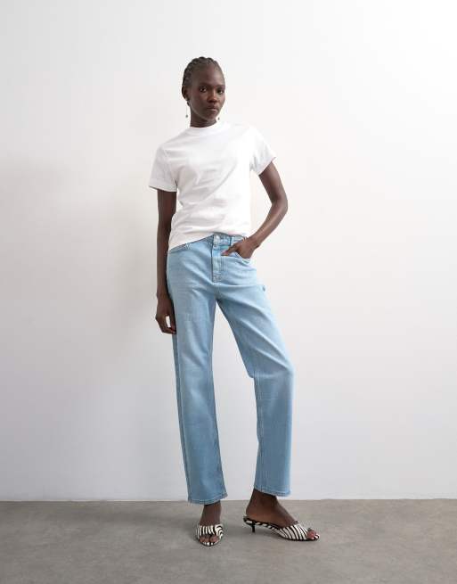 Topshop - Orson - Jean droit confortable à taille mi-haute - Bleu clair délavé