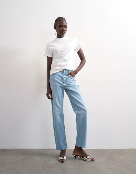 Topshop – Orson – Ljusblå, blekta, raka, bekväma jeans med medelhög midja - view 1