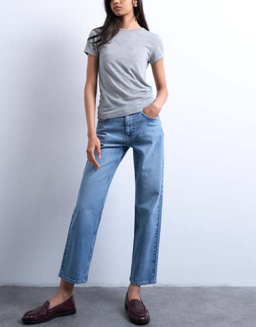 Topshop Orson mid rise comfort straight jean in bleach