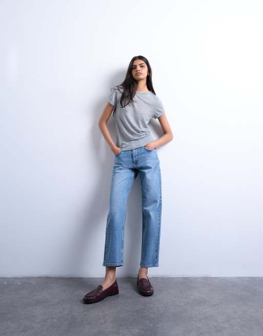 Topshop Orson mid rise comfort straight jean in bleach
