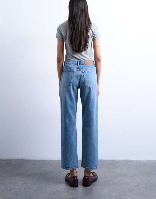 Topshop Orson mid rise comfort straight jean in bleach