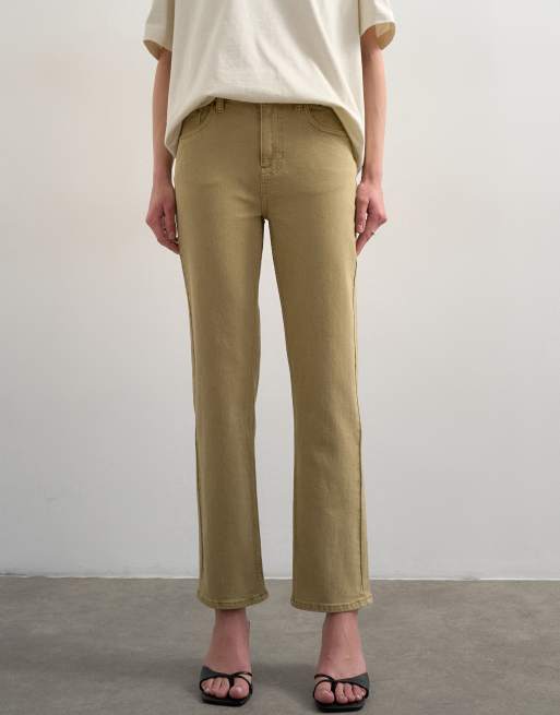 Topshop Orson mid rise comfort straight jean in dark beige, 2 of 7