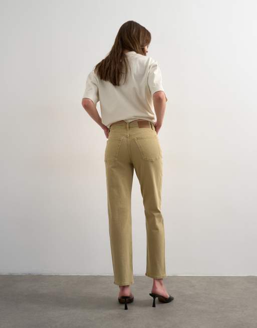 Topshop Orson mid rise comfort straight jean in dark beige, 4 of 7