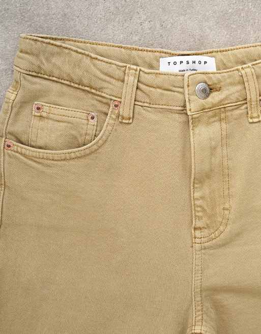 Topshop Orson mid rise comfort straight jean in dark beige, 5 of 7