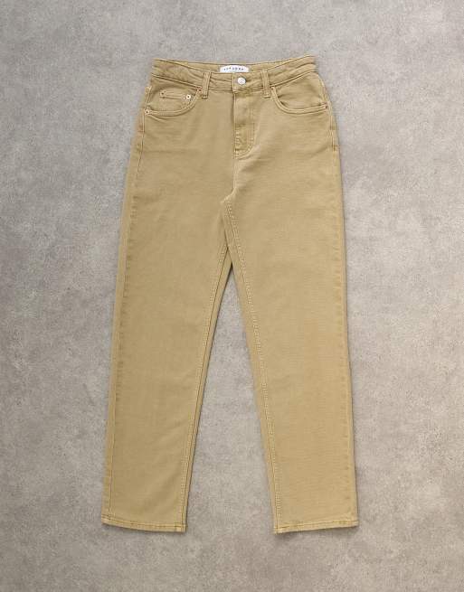 Topshop Orson mid rise comfort straight jean in dark beige, 6 of 7