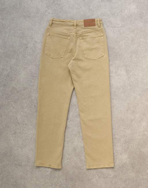 Topshop Orson mid rise comfort straight jean in dark beige, 7 of 7