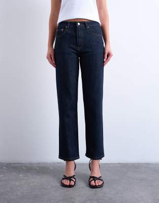 Topshop Orson Mid Rise Comfort Straight Jean In Blue