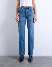 Topshop Orson mid rise comfort straight jean in vintage blue