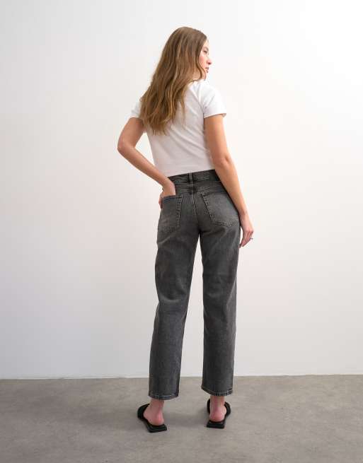 Topshop Orson mid rise comfort straight jean in washed grey, 4 of 7