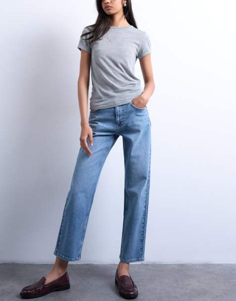 Topshop Orson mid rise comfort straight jeans in bleach - view 1