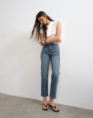 Topshop Orson Mid Rise Comfort Straight Jeans In Blue