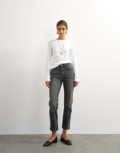 Topshop Orson mid-rise comfort straight jeans in washed black - view 1
